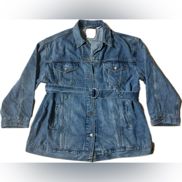 Rare LEVIS Belted Dolman Denim Trucker Jacket Women’s Xl Oversized Fit - Picture 2 of 7